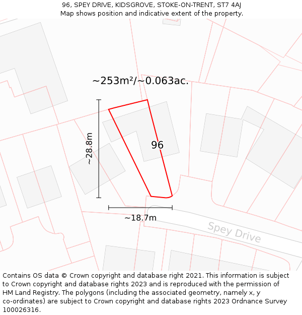 96, SPEY DRIVE, KIDSGROVE, STOKE-ON-TRENT, ST7 4AJ: Plot and title map