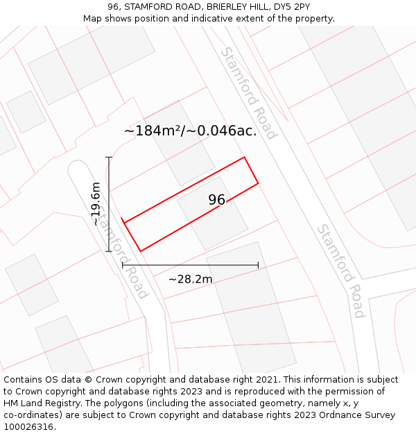 96, STAMFORD ROAD, BRIERLEY HILL, DY5 2PY: Plot and title map