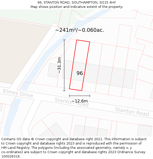 96, STANTON ROAD, SOUTHAMPTON, SO15 4HY: Plot and title map