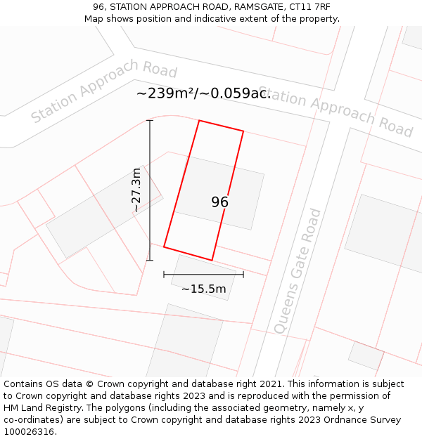 96, STATION APPROACH ROAD, RAMSGATE, CT11 7RF: Plot and title map