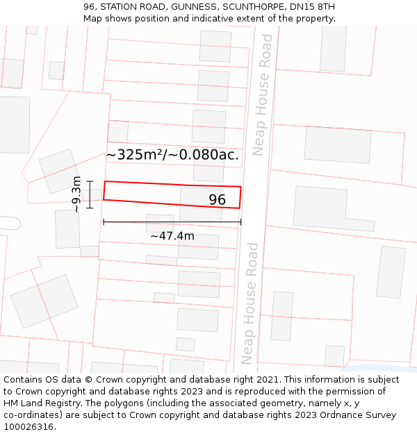 96, STATION ROAD, GUNNESS, SCUNTHORPE, DN15 8TH: Plot and title map