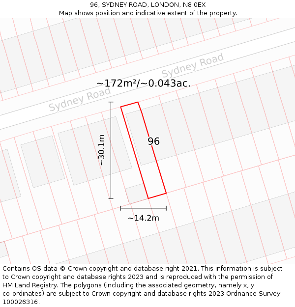 96, SYDNEY ROAD, LONDON, N8 0EX: Plot and title map