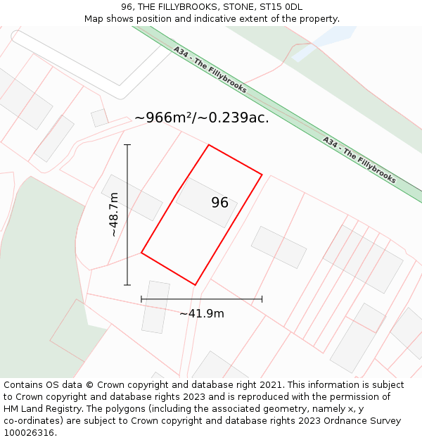 96, THE FILLYBROOKS, STONE, ST15 0DL: Plot and title map