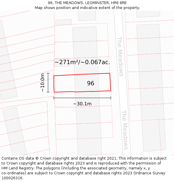 96, THE MEADOWS, LEOMINSTER, HR6 8RE: Plot and title map