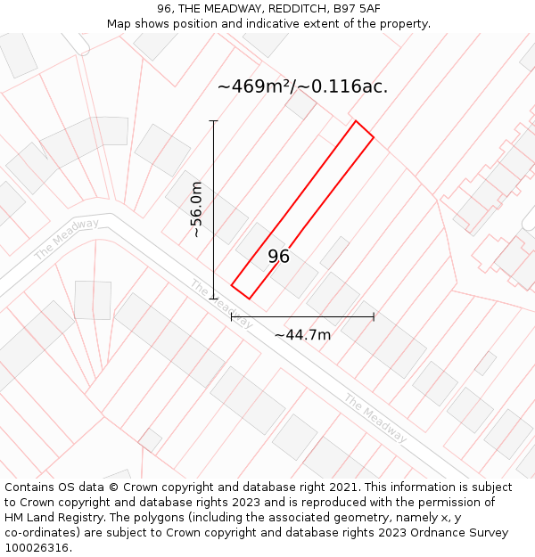 96, THE MEADWAY, REDDITCH, B97 5AF: Plot and title map