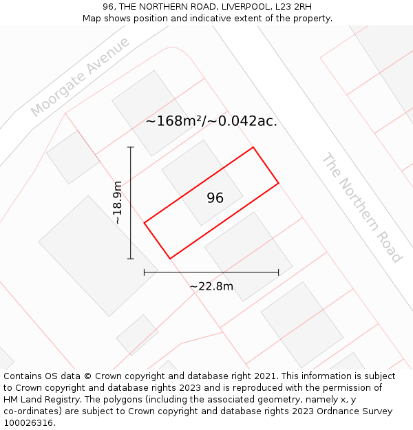 96, THE NORTHERN ROAD, LIVERPOOL, L23 2RH: Plot and title map