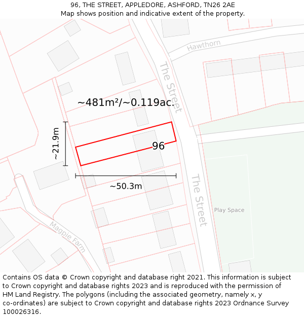 96, THE STREET, APPLEDORE, ASHFORD, TN26 2AE: Plot and title map