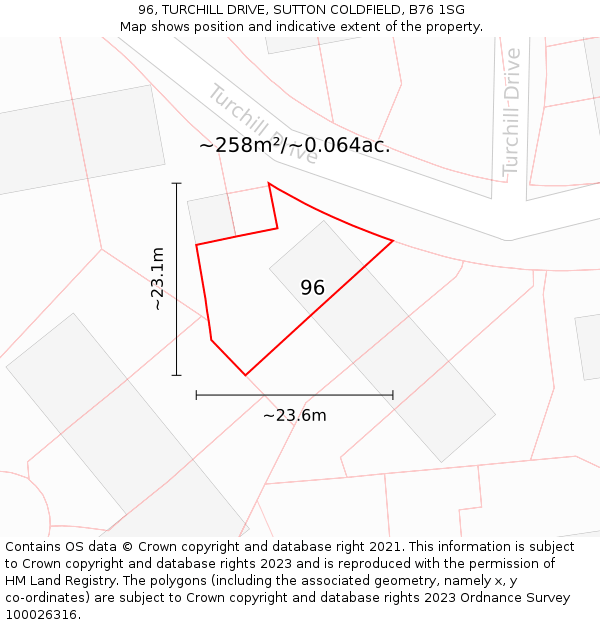 96, TURCHILL DRIVE, SUTTON COLDFIELD, B76 1SG: Plot and title map