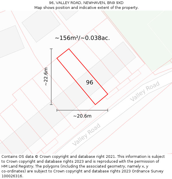 96, VALLEY ROAD, NEWHAVEN, BN9 9XD: Plot and title map