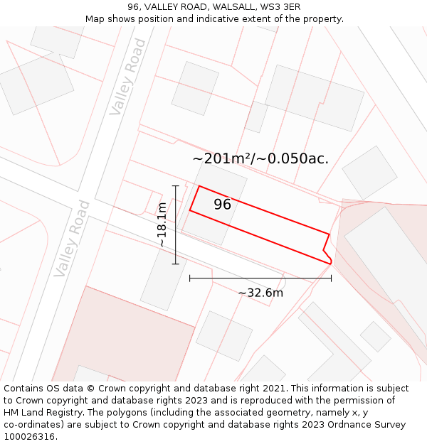 96, VALLEY ROAD, WALSALL, WS3 3ER: Plot and title map