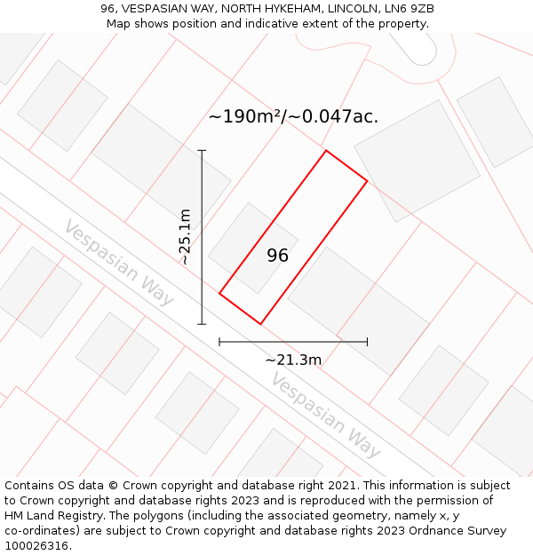 96, VESPASIAN WAY, NORTH HYKEHAM, LINCOLN, LN6 9ZB: Plot and title map