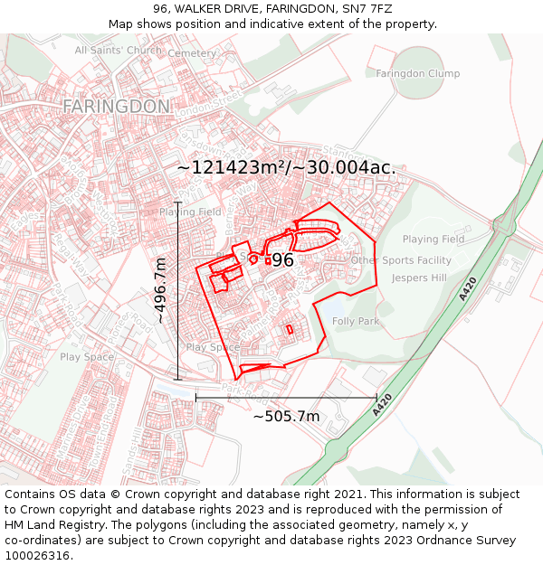 96, WALKER DRIVE, FARINGDON, SN7 7FZ: Plot and title map