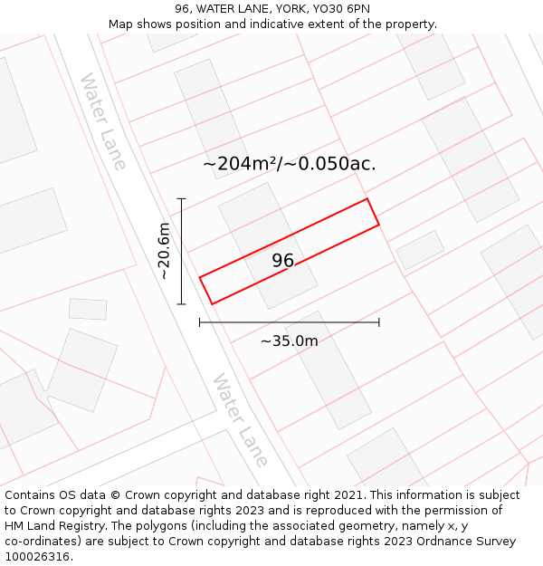 96, WATER LANE, YORK, YO30 6PN: Plot and title map