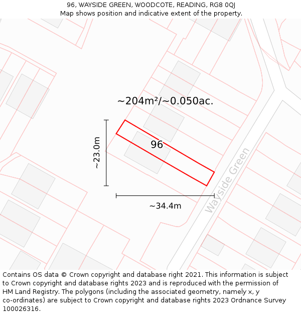 96, WAYSIDE GREEN, WOODCOTE, READING, RG8 0QJ: Plot and title map