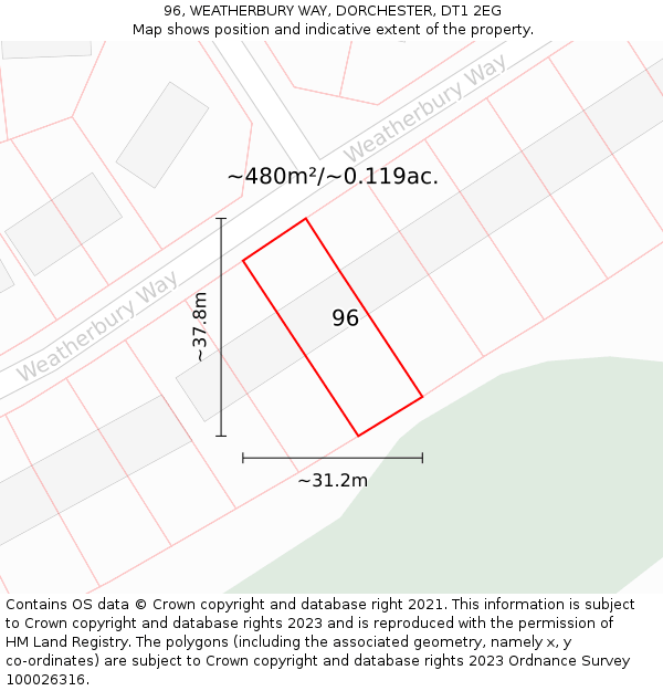 96, WEATHERBURY WAY, DORCHESTER, DT1 2EG: Plot and title map