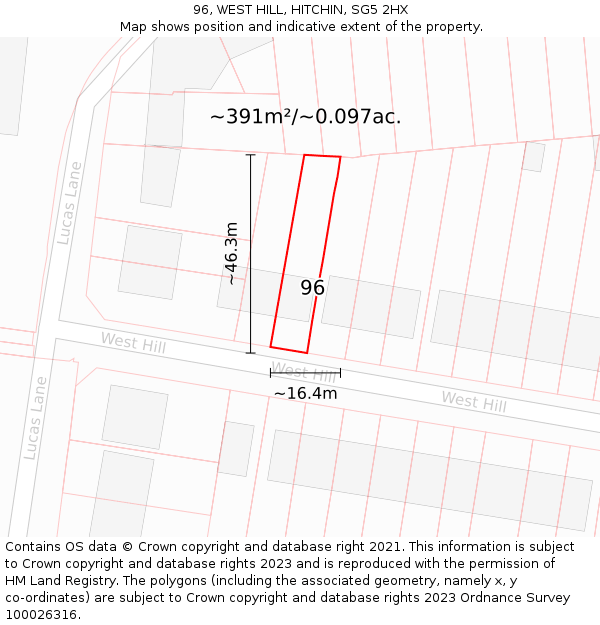 96, WEST HILL, HITCHIN, SG5 2HX: Plot and title map