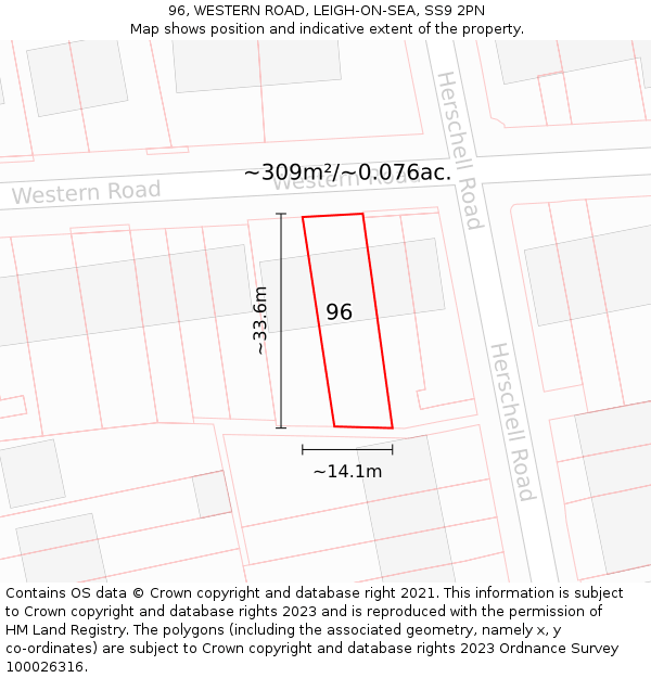 96, WESTERN ROAD, LEIGH-ON-SEA, SS9 2PN: Plot and title map