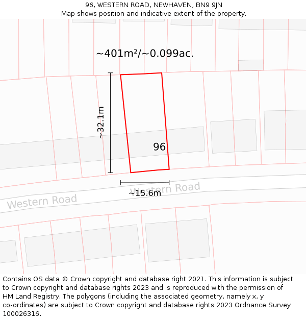 96, WESTERN ROAD, NEWHAVEN, BN9 9JN: Plot and title map