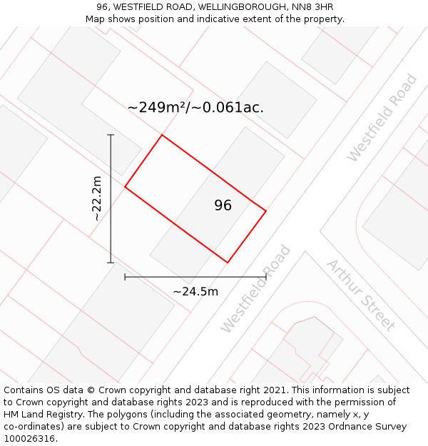 96, WESTFIELD ROAD, WELLINGBOROUGH, NN8 3HR: Plot and title map