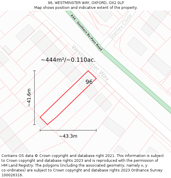 96, WESTMINSTER WAY, OXFORD, OX2 0LP: Plot and title map