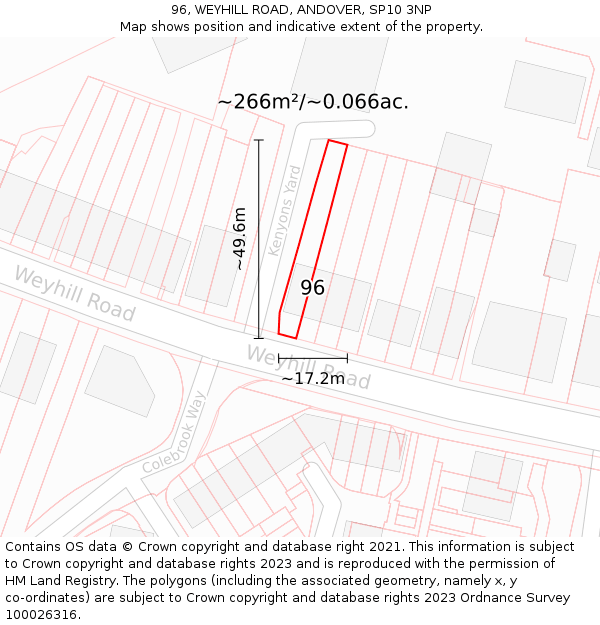 96, WEYHILL ROAD, ANDOVER, SP10 3NP: Plot and title map