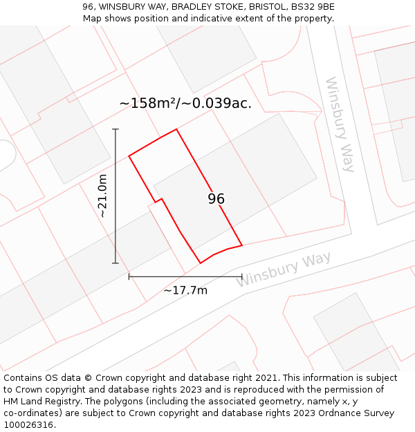 96, WINSBURY WAY, BRADLEY STOKE, BRISTOL, BS32 9BE: Plot and title map