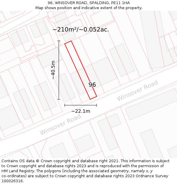 96, WINSOVER ROAD, SPALDING, PE11 1HA: Plot and title map