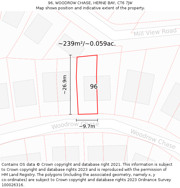 96, WOODROW CHASE, HERNE BAY, CT6 7JW: Plot and title map