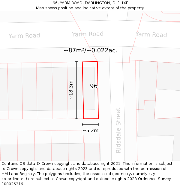 96, YARM ROAD, DARLINGTON, DL1 1XF: Plot and title map