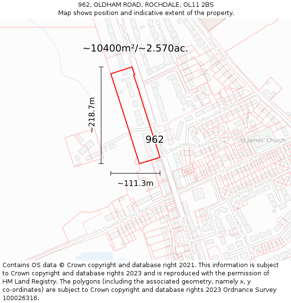 962, OLDHAM ROAD, ROCHDALE, OL11 2BS: Plot and title map