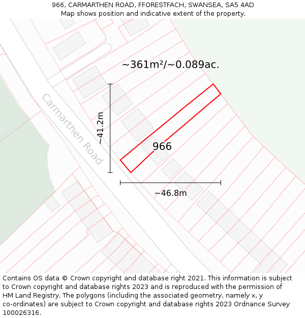 966, CARMARTHEN ROAD, FFORESTFACH, SWANSEA, SA5 4AD: Plot and title map