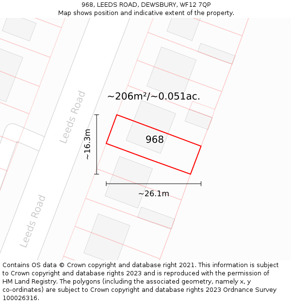 968, LEEDS ROAD, DEWSBURY, WF12 7QP: Plot and title map