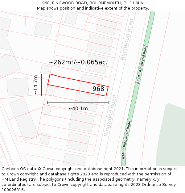 968, RINGWOOD ROAD, BOURNEMOUTH, BH11 9LA: Plot and title map