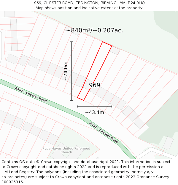 969, CHESTER ROAD, ERDINGTON, BIRMINGHAM, B24 0HQ: Plot and title map