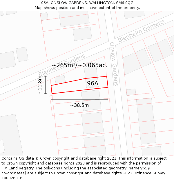 96A, ONSLOW GARDENS, WALLINGTON, SM6 9QG: Plot and title map