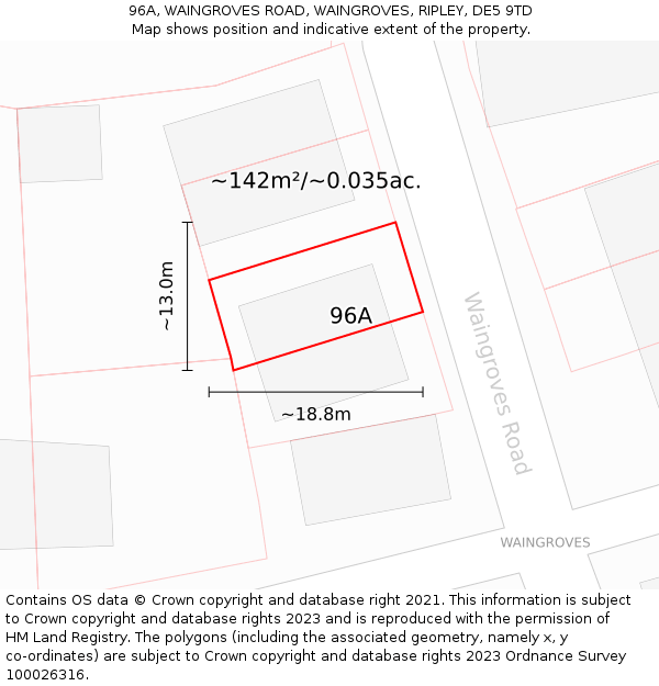 96A, WAINGROVES ROAD, WAINGROVES, RIPLEY, DE5 9TD: Plot and title map