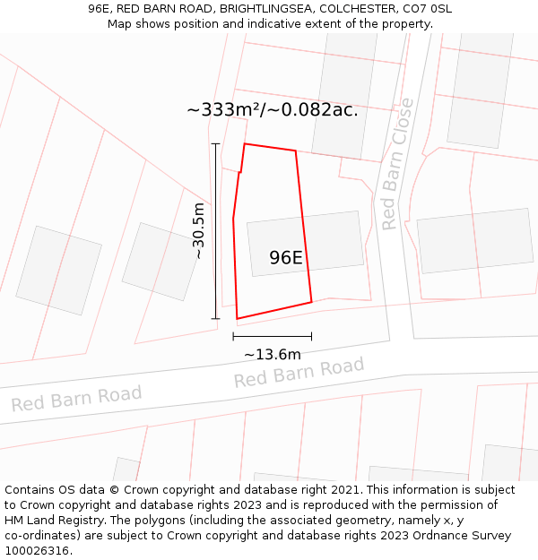 96E, RED BARN ROAD, BRIGHTLINGSEA, COLCHESTER, CO7 0SL: Plot and title map