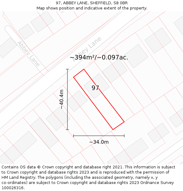 97, ABBEY LANE, SHEFFIELD, S8 0BR: Plot and title map