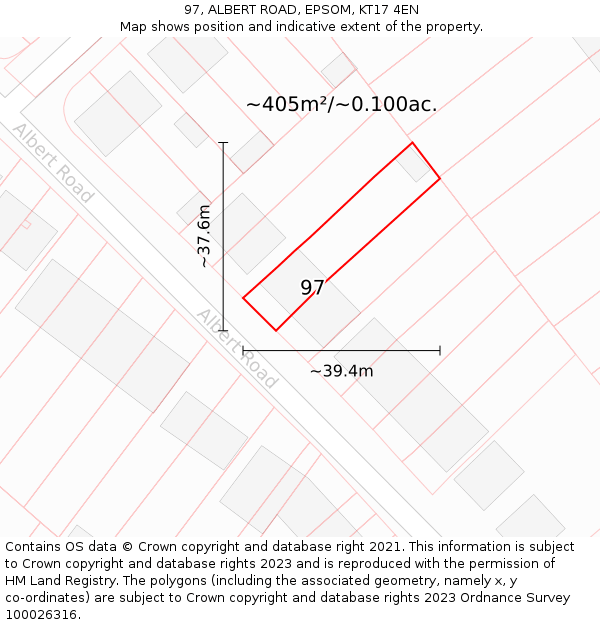 97, ALBERT ROAD, EPSOM, KT17 4EN: Plot and title map