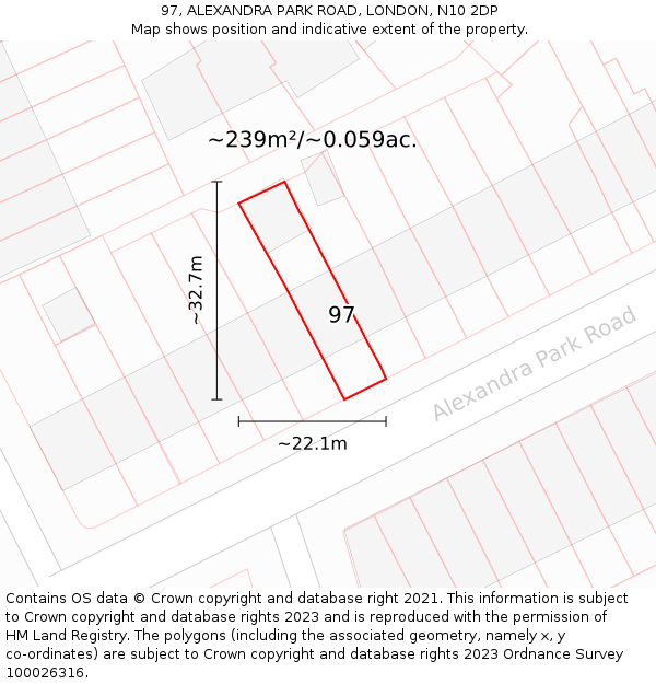 97, ALEXANDRA PARK ROAD, LONDON, N10 2DP: Plot and title map