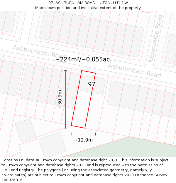 97, ASHBURNHAM ROAD, LUTON, LU1 1JW: Plot and title map