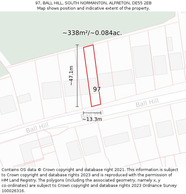 97, BALL HILL, SOUTH NORMANTON, ALFRETON, DE55 2EB: Plot and title map