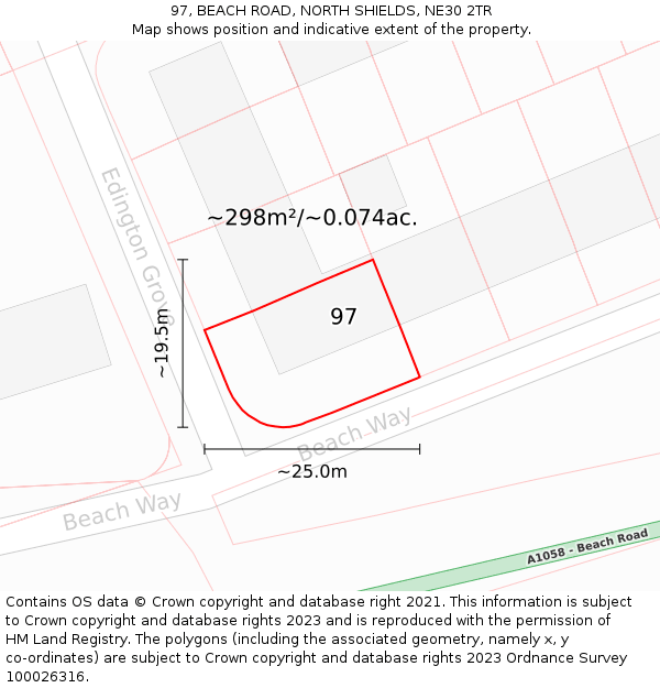 97, BEACH ROAD, NORTH SHIELDS, NE30 2TR: Plot and title map