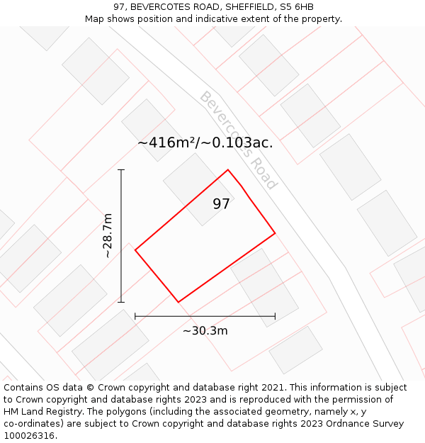 97, BEVERCOTES ROAD, SHEFFIELD, S5 6HB: Plot and title map