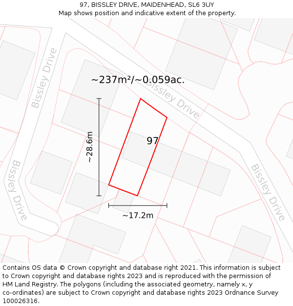 97, BISSLEY DRIVE, MAIDENHEAD, SL6 3UY: Plot and title map