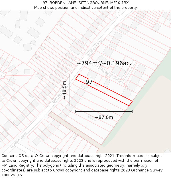 97, BORDEN LANE, SITTINGBOURNE, ME10 1BX: Plot and title map