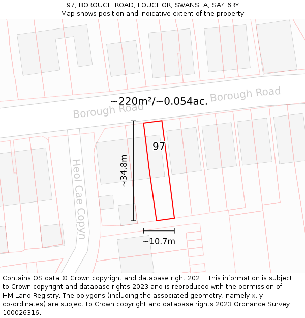 97, BOROUGH ROAD, LOUGHOR, SWANSEA, SA4 6RY: Plot and title map