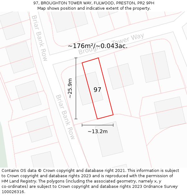 97, BROUGHTON TOWER WAY, FULWOOD, PRESTON, PR2 9PH: Plot and title map