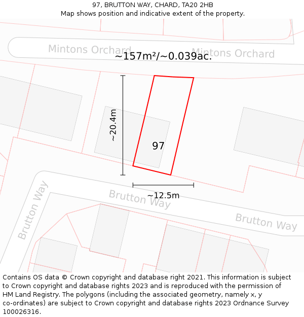 97, BRUTTON WAY, CHARD, TA20 2HB: Plot and title map