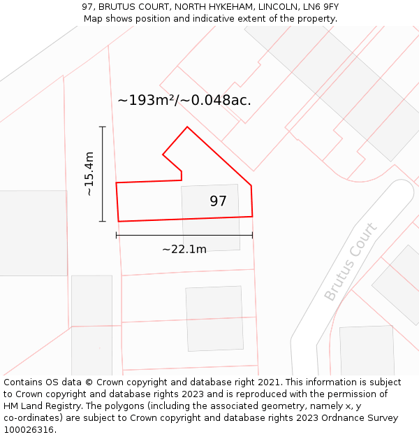 97, BRUTUS COURT, NORTH HYKEHAM, LINCOLN, LN6 9FY: Plot and title map